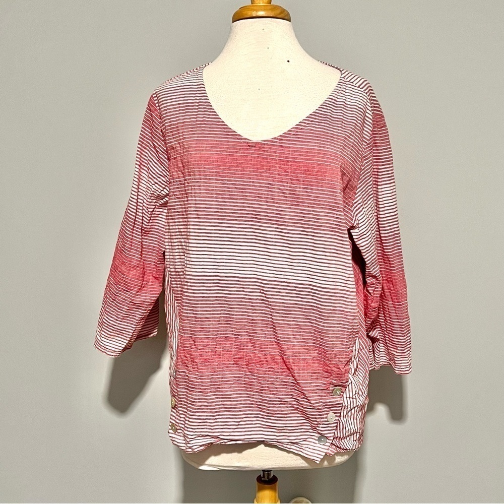 Habitat Red White Lightweight Striped 3/4 Sleeve Tunic Top Shirt Size L